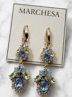 Marchesa Gold Tone Blue Multi Double Linear Earrings